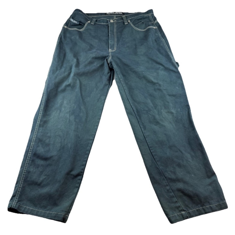 Koman Men's 38x32 Baggy Carpenter Jeans Washed Green Black. READ